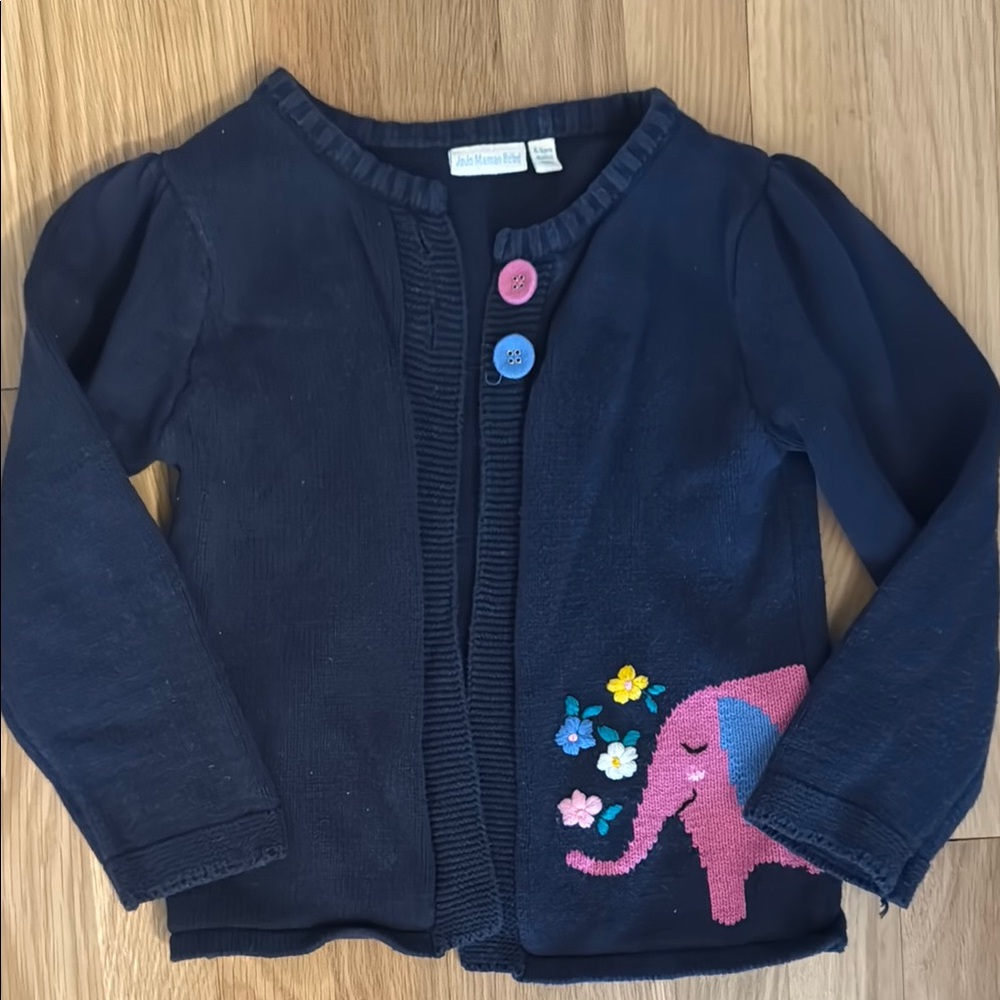 Navy Blue Kids Cardigan with Elephant Design